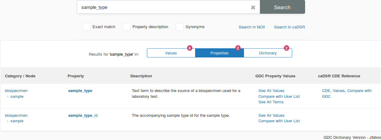 GDC search general sample type