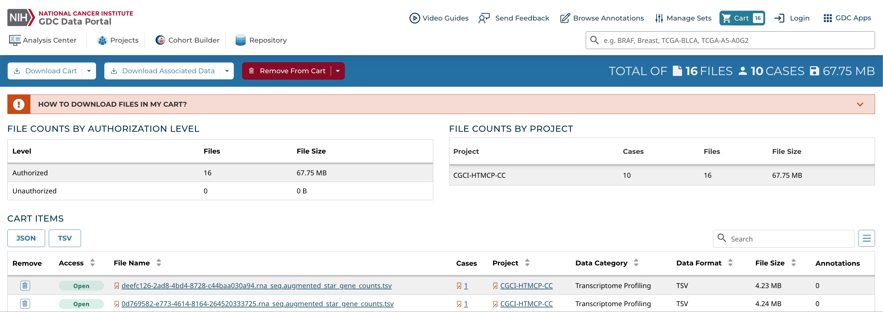 Animation of Selecting the Cart or Manifest Download In the Cart Page