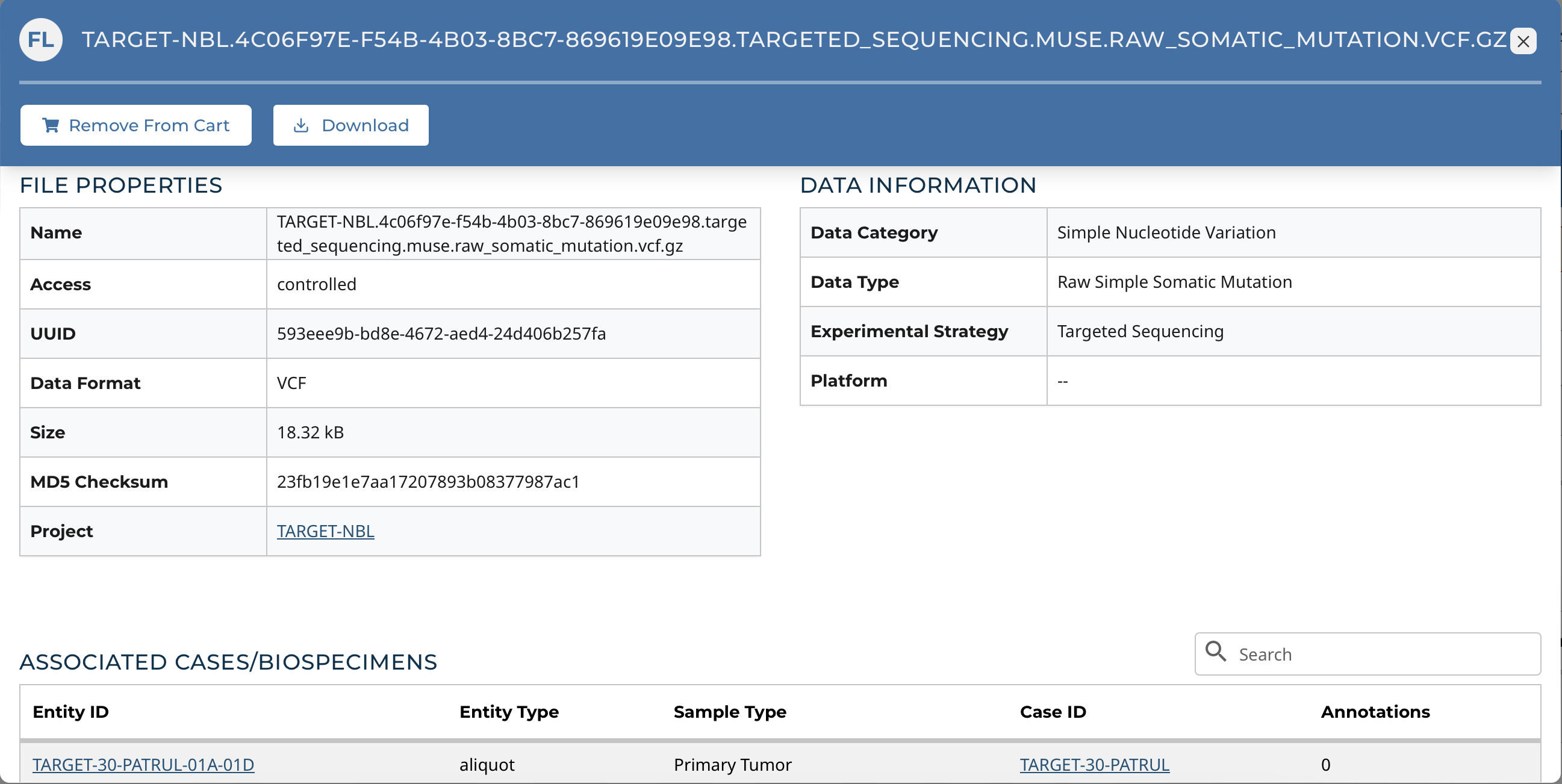 GDC Data Portal: Detailed File Page